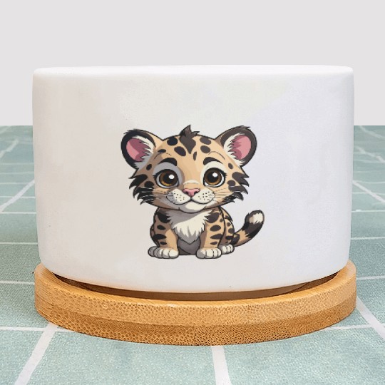Adorable Baby Leopard - Cute Wildlife Cartoon Plant Pots