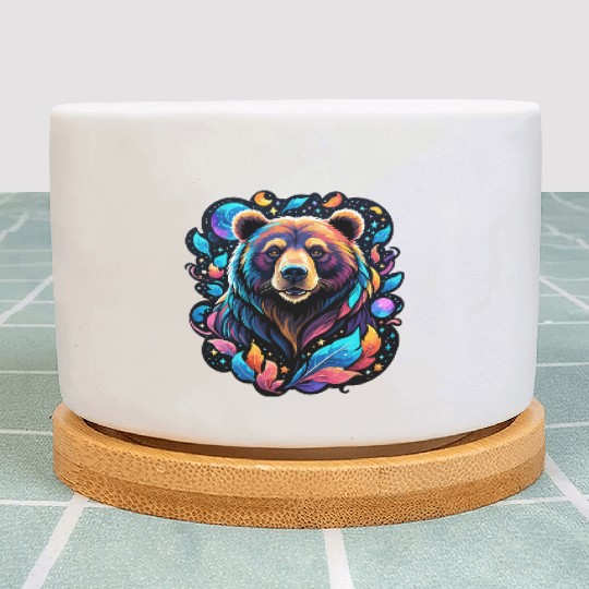 Mystical Galaxy Bear - Celestial Wilderness Art Plant Pots