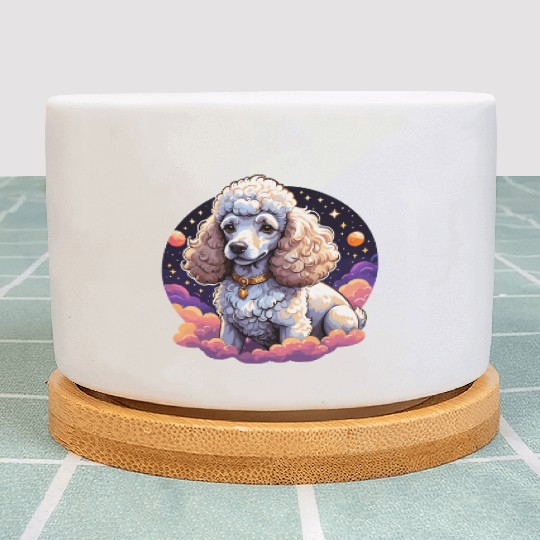 Celestial Poodle in Space Illustration Plant Pots