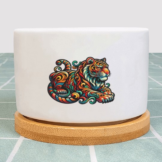 Tiger Tattoo Tribal Chinese Zodiac Plant Pots