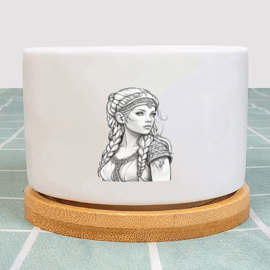 Viking female hairstyles grayscale Plant Pots