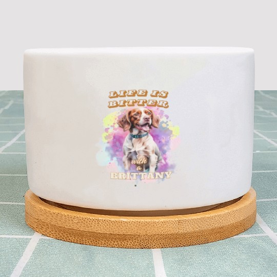 Surrealism Starry Night Brittany Spaniel Dog Plant Pots