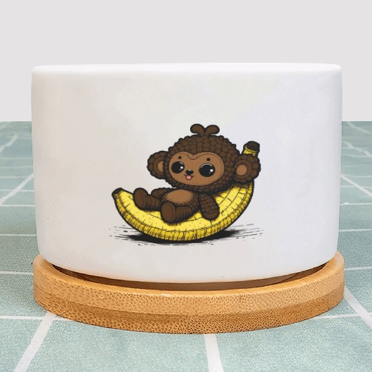Amigurumi Monkey Chills On Banana Plant Pots
