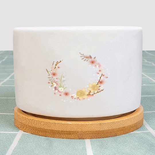 Spring floral wreath of daffodils and catkins Plant Pots