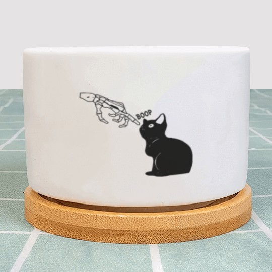 Black Cat Lover Skeleton Hand Boop Plant Pots