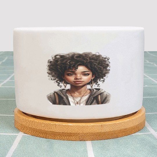 Black girl with big brown eyes .. Plant Pots