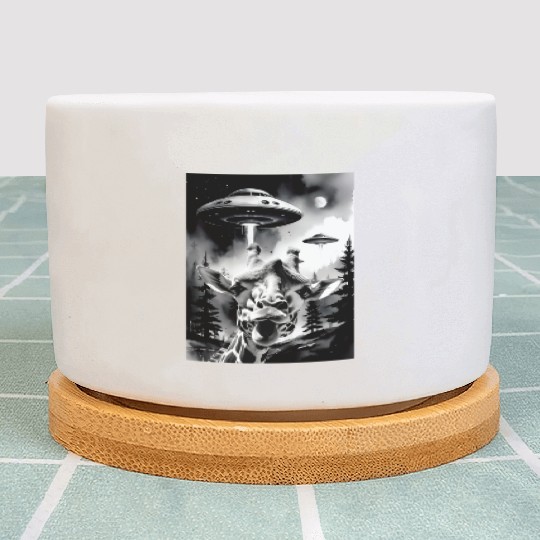 A lovely giraffe selfie with weird UFOs in a funny Plant Pots