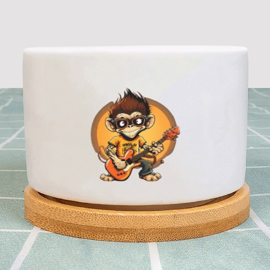 Monkey Chimpanzee Playing Acousitc Rock Guitar Plant Pots