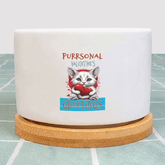 Purrsonal Valentine's Greetings Cute White Cat Plant Pots