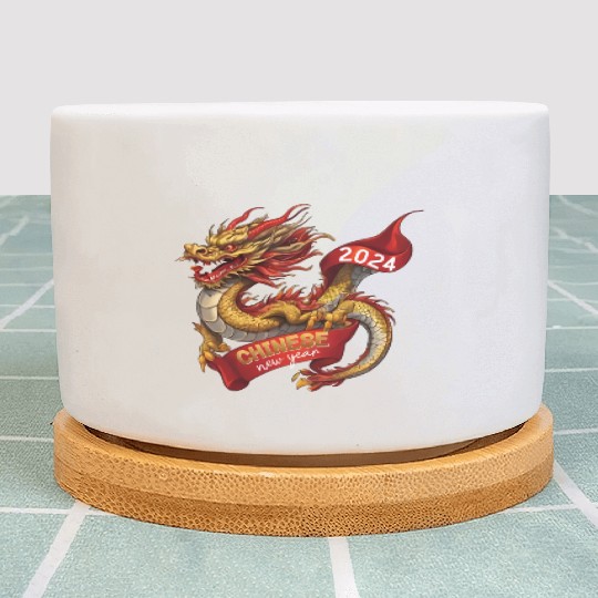 Chinese New Year Dragon: Red Gold Grey White Plant Pots