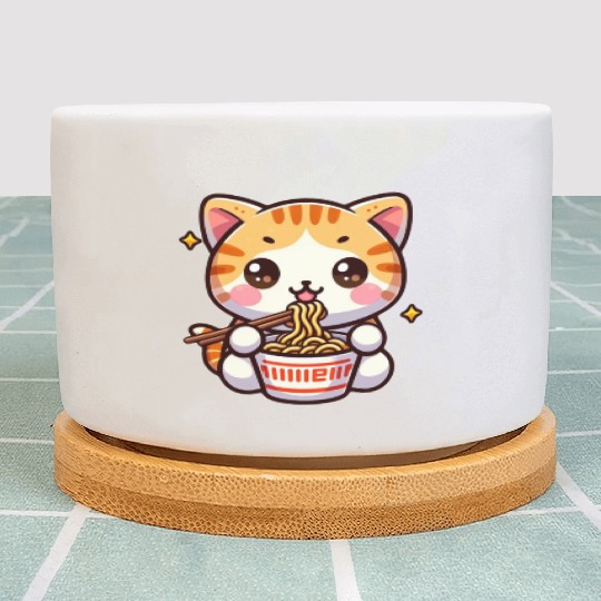 Cute Cat Eating Ramen Plant Pots