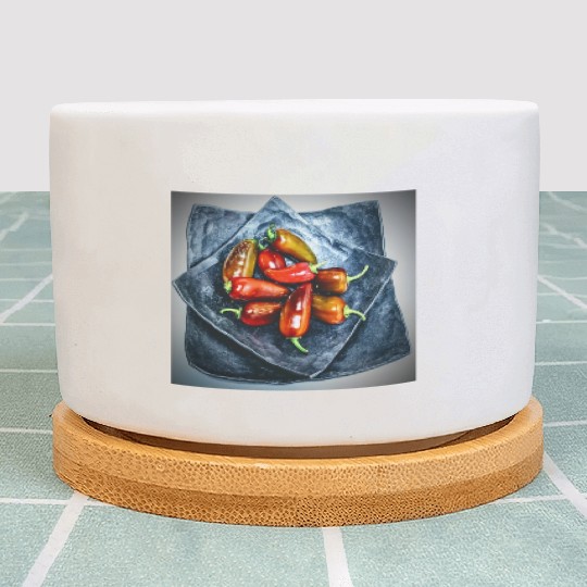 Red Peppers on Square Plates Plant Pots