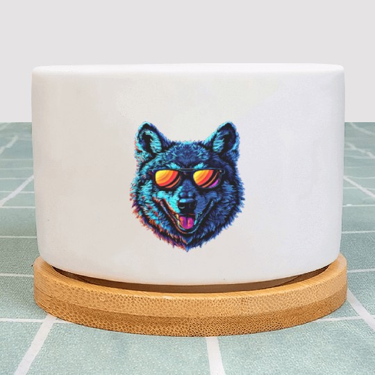 Cool Wolf Face Blue Wolf Wearing Sunglasses Plant Pots