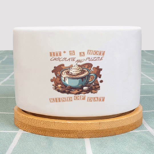 cute it hot chocolate and puzzle kind of day retro Plant Pots