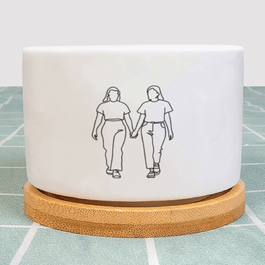Line Art of Lesbian Couple Walking Plant Pots