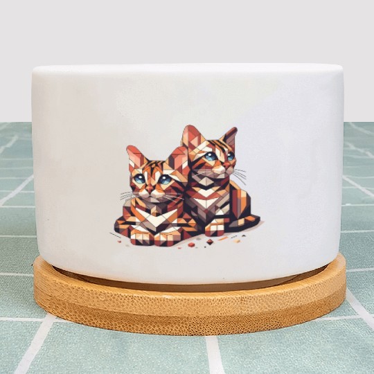 Bengal Kittens Geometric Shape Plant Pots