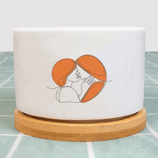 Elegant Lesbian Couple Kissing Line Drawing Plant Pots