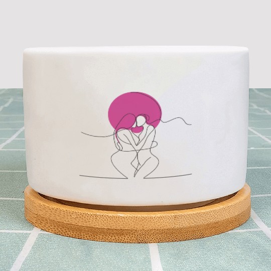 Lesbian Couple Elegant LGBT Line Art Plant Pots