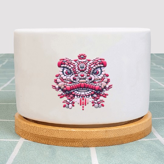 Chinese New Year - Pink Peony Lion Dance Mask Plant Pots