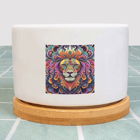 Psychedelic lion illustration vibrant colors Plant Pots