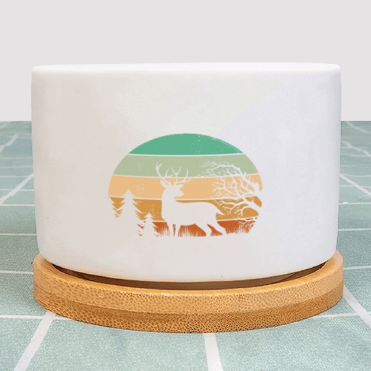 Serene Deer Twilight Forest Silhouette Plant Pots