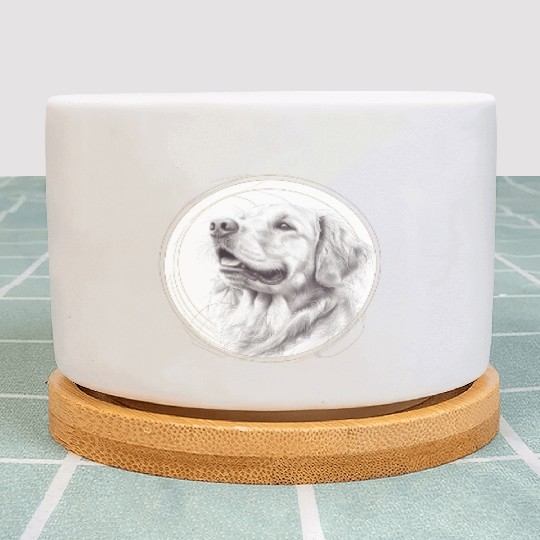 Golden retriever portrait pencil sketch Plant Pots