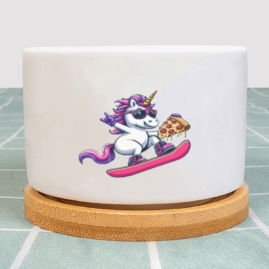 Unicorn Snowboarder Pizza Cool Plant Pots