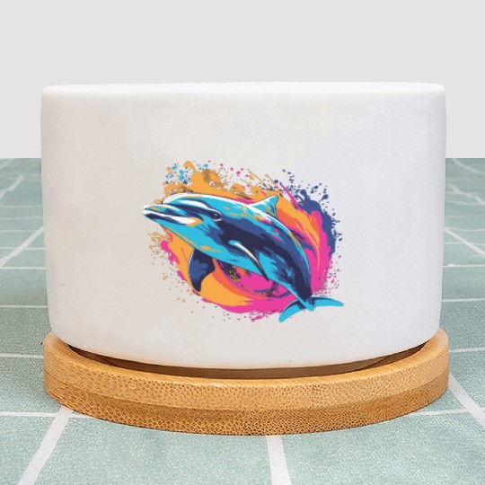 Watercolor Colorful Dolphin Colorful Animals Plant Pots