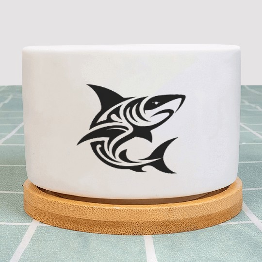 Tribal Tiger Shark Style Diver Fan Tattoo Plant Pots