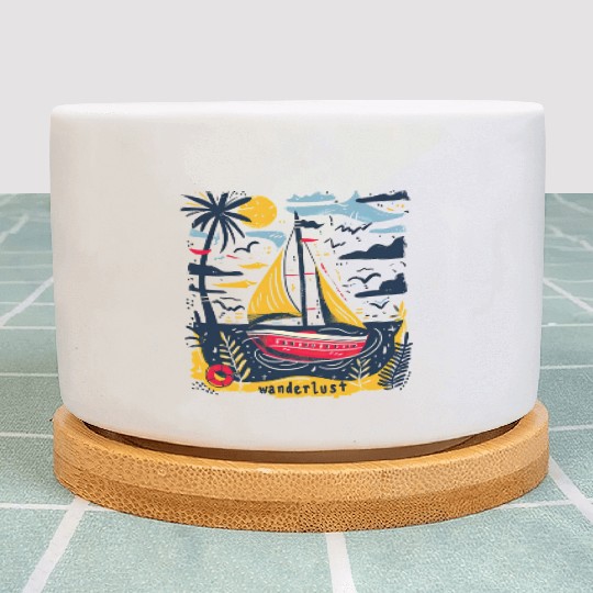 Wanderlust Sailing Boat in The Sea Colorful Print Plant Pots