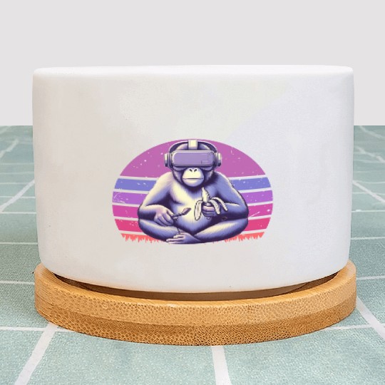 Virtual Zen: Retro Aesthetic Gamer Gorilla Plant Pots