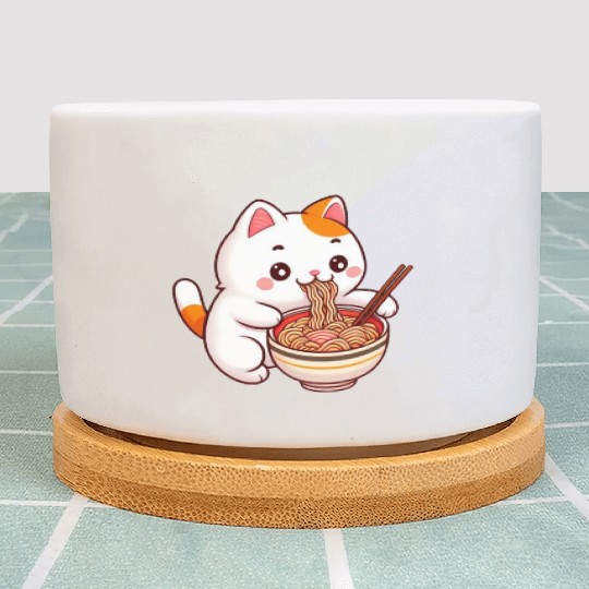 Cute Cat Eating Ramen Plant Pots