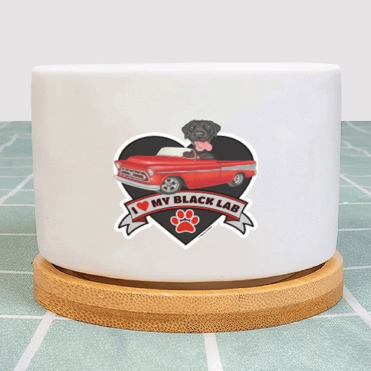 Cute black lab in classic truck inside a heart Plant Pots