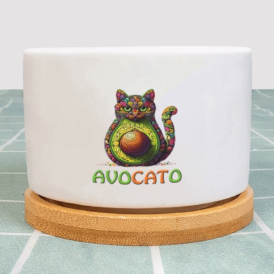 AVOCATO A FUNNY COLORFUL FUSION OF CAT AND AVOCADO Plant Pots