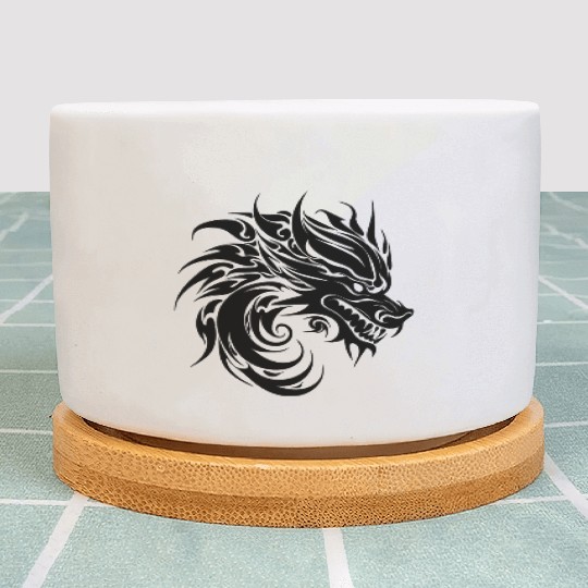 Roaring Chinese Dragon In Tattoo Style Plant Pots