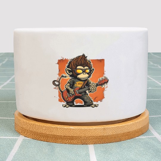 Monkey Chimpanzee Playing Acousitc Rock Guitar Plant Pots