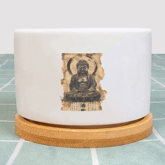 Vintage Papyrus Scroll Japanese Silhouette Buddha Plant Pots