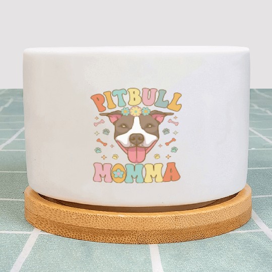 Groovy Pitbull Mom Female Dog Lover Plant Pots