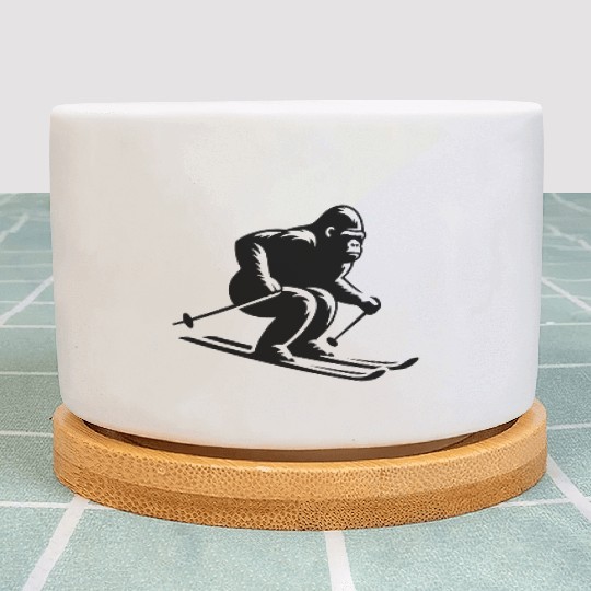 Monkey Gorilla Chimpanzee Ski Silhouette Design Plant Pots