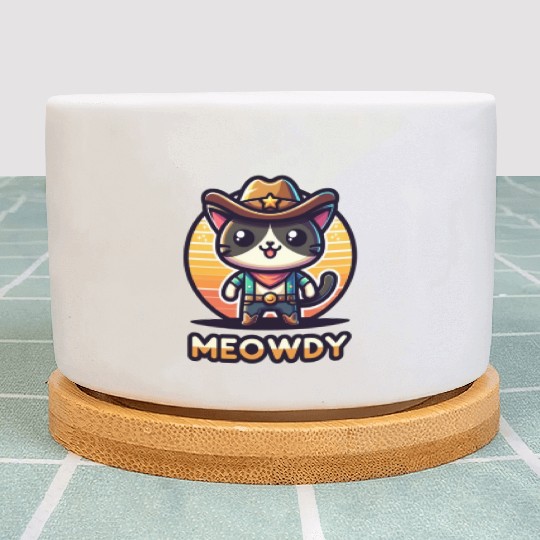 Cute Meowdy Cat Cowboy Pun Plant Pots