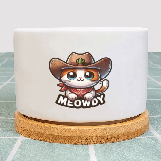 Cute Meowdy Cat Cowboy Pun Plant Pots