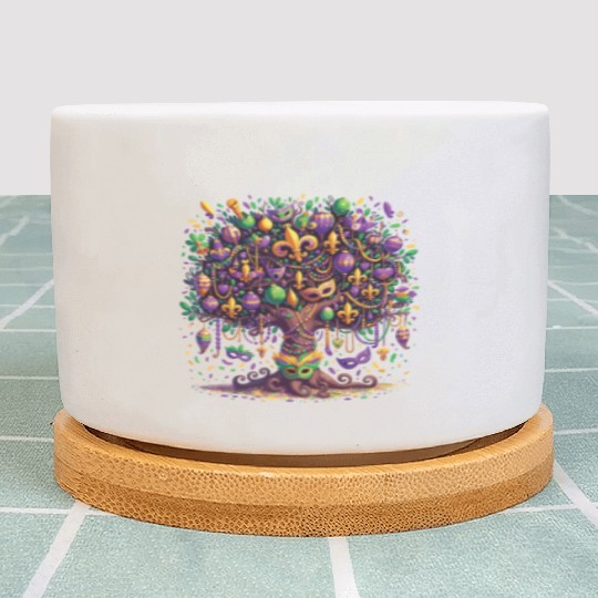 Mardi Gras Tree Beads Carnival Festival Plant Pots