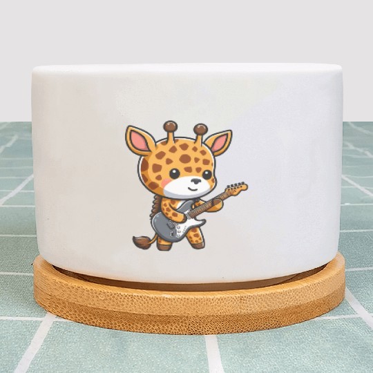Cute giraffe musician plays guitar Plant Pots