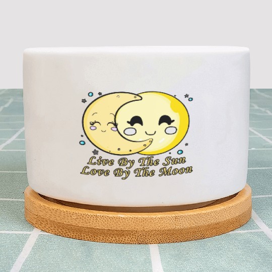 Live By The Sun Love By The Moon, Cartoon Sun Moon Plant Pots