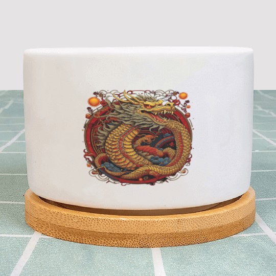 Chinese dragon. Dragon in a circle. Plant Pots