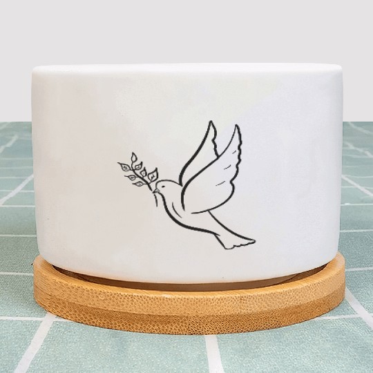 Dove of peace with olive branch drawing Hand drawn Plant Pots
