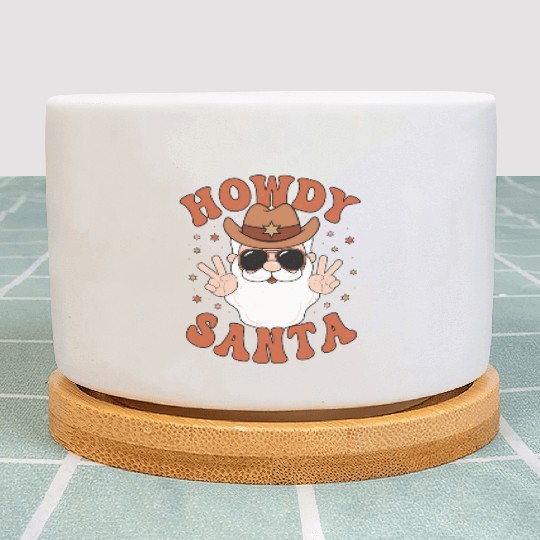 Howdy Santa Peace Christmas Western Cowboy Claus Plant Pots