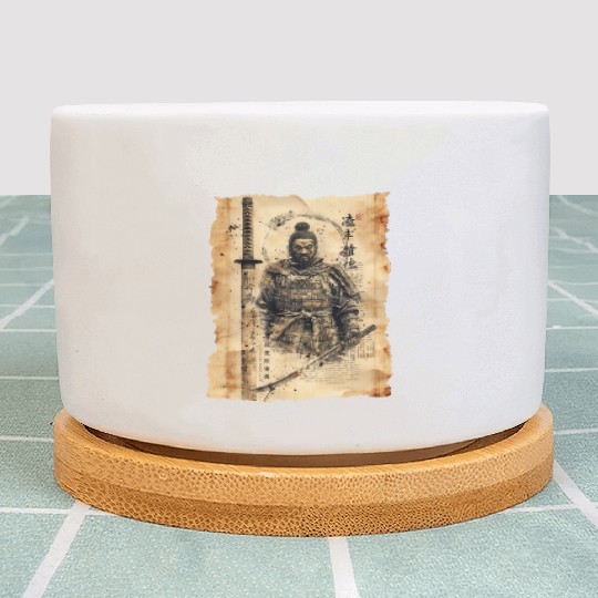 Vintage Papyrus Scroll Japanese Silhouette Samurai Plant Pots