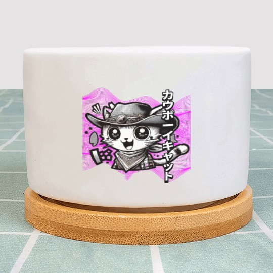 Yeehaw Meow: Manga Cowboy Cat Extravaganza Plant Pots