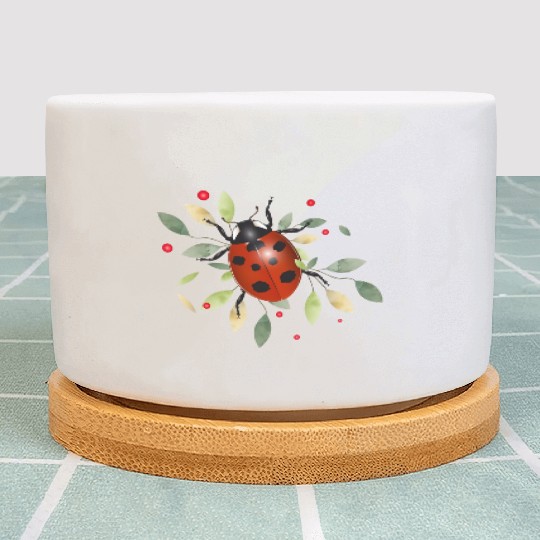 red glowing ladybug with green leaves Plant Pots